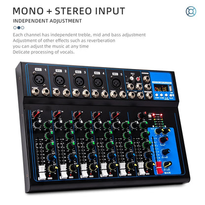 7 channel mixer F7 Bluetooth USB reverb Home F4 KTV stage performance live network song karaoke 4 channel mixing sound table