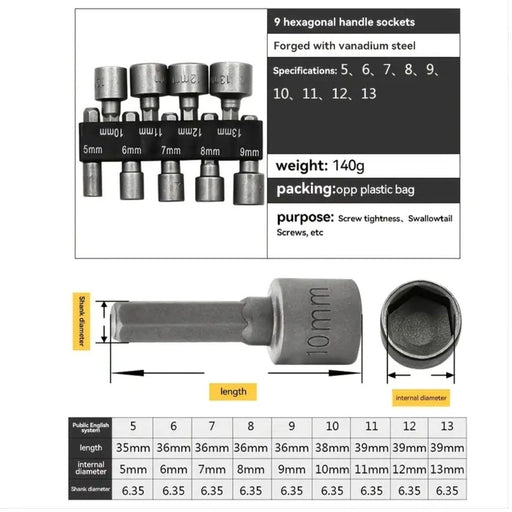 14Pcs Electric Hex Socket Head Set – Non-Magnetic Screwdriver Inserts for Power Drills