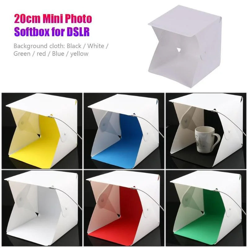 20 X 20 X 20 CM Big Size Folding Lightbox Photography Instant Home Photo Studio 1 Panel LED Light Room Photo box Camera Box Soft Box with Black & White Backdrops