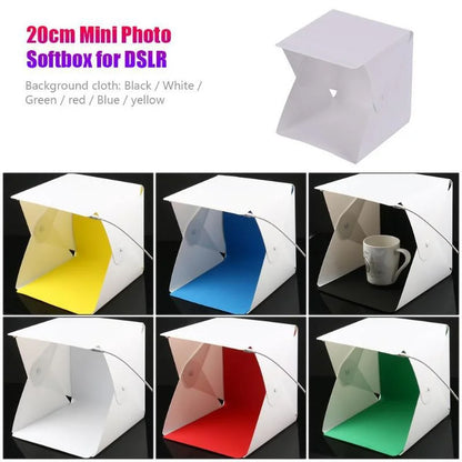 20 X 20 X 20 CM Big Size Folding Lightbox Photography Instant Home Photo Studio 1 Panel LED Light Room Photo box Camera Box Soft Box with Black & White Backdrops