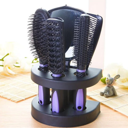 5 Pcs Hair Comb Set Professional Salon Cutting Brushes Sets Comb Hair Brush Styling Tools Mirror And Holder Stand Set