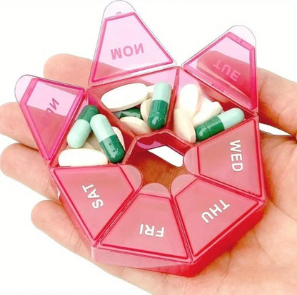 7-Day Circular Pill Organizer – Portable Weekly Medicine Case with Compartments