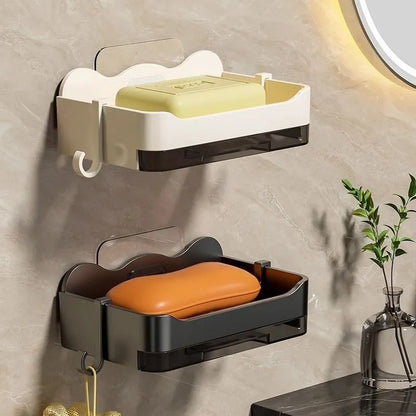Wall-Mounted Self-Adhesive Soap Holder | Draining Plastic Soap Dish Tray