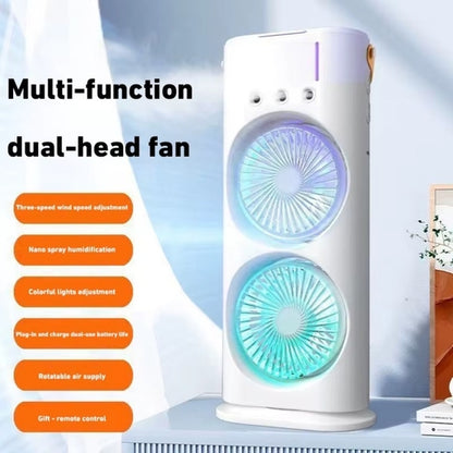 Double Ended Spray Fan with Mist Spray Function, USB Rechargeable Desk Fan