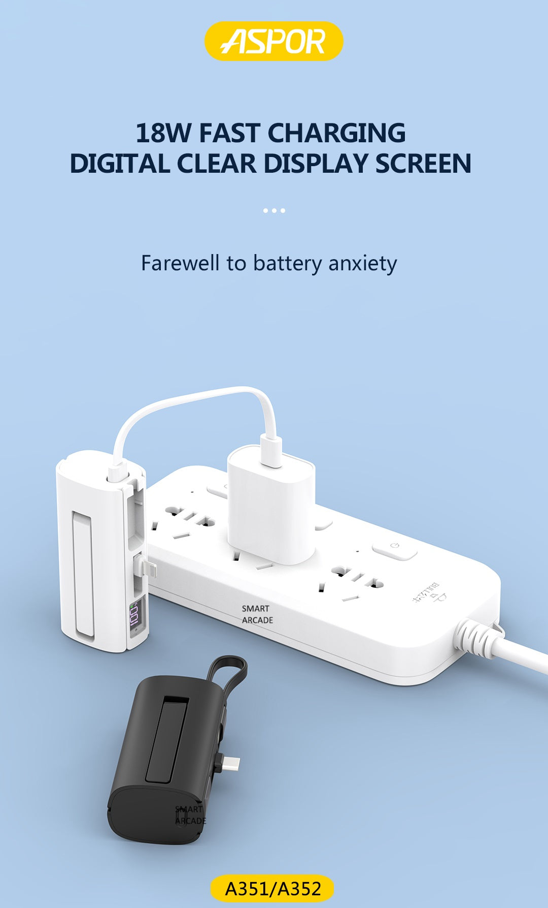 Aspor A351 Powerbank 5000mAh 20W Capacity Easy Use Flexible Portable Mini Finger Emergency Power Station