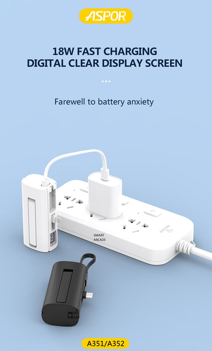 Aspor A351 Powerbank 5000mAh 20W Capacity Easy Use Flexible Portable Mini Finger Emergency Power Station