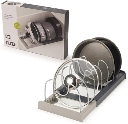 Expandable Pot and Pan Organizers Rack, Kitchen Cabinet Organizer, Pot Lid Drain Rack, Drawerstore