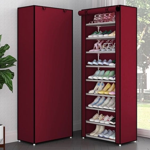 9-Tier Shoe Storage Organizer with Protective Nonwoven Fabric Dustproof Cover, Folding Design