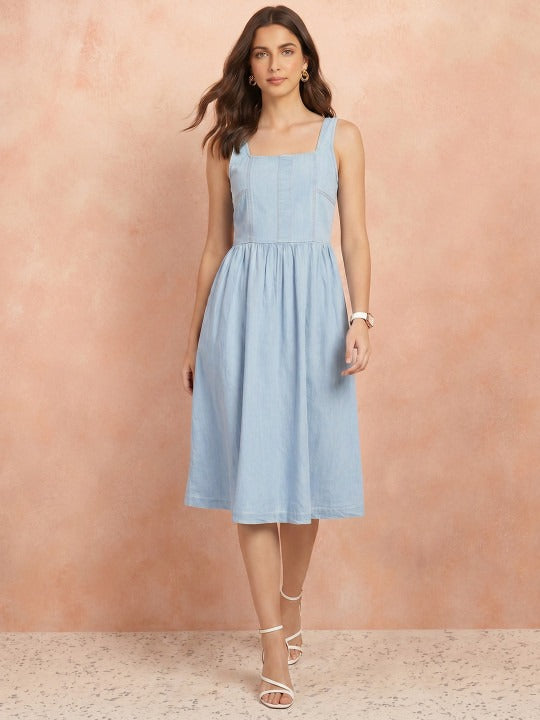 Pure Cotton Smocked Fit & Flare Dress