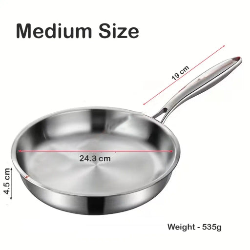 Gas Stove and Induction Suitable Flat Bottom Stainless Steel Bright Surface Frying Pan (1Ps /3Pcs)