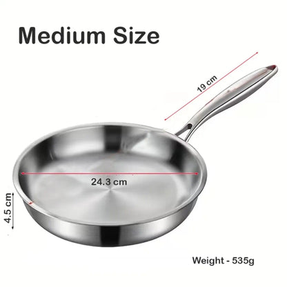 Gas Stove and Induction Suitable Flat Bottom Stainless Steel Bright Surface Frying Pan (1Ps /3Pcs)