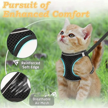 Escape-Proof Cat Harness & Leash Set: Reflective Soft Mesh Vest for Safe Outdoor Walks with Your Cat