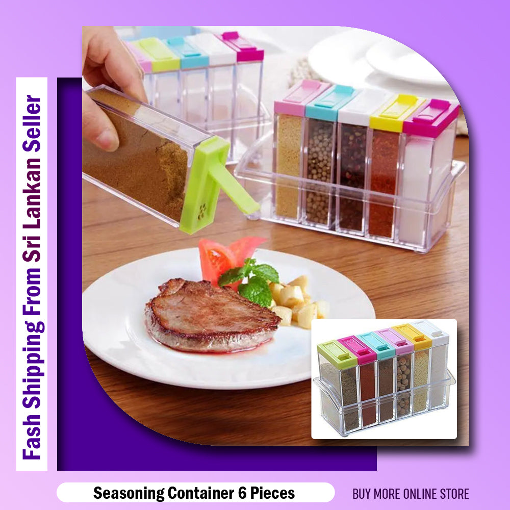 Six Piece Seasoning Container Spice Set Seasoning Six Piece Set Spice Bottle Set 6 Pcs Seasoning Condiment Storage Spice containers Square Transparent Salt Sugar Pepper Spice Jar with Tray Rack Cooking Container box spices