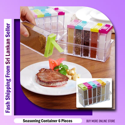 Six Piece Seasoning Container Spice Set Seasoning Six Piece Set Spice Bottle Set 6 Pcs Seasoning Condiment Storage Spice containers Square Transparent Salt Sugar Pepper Spice Jar with Tray Rack Cooking Container box spices