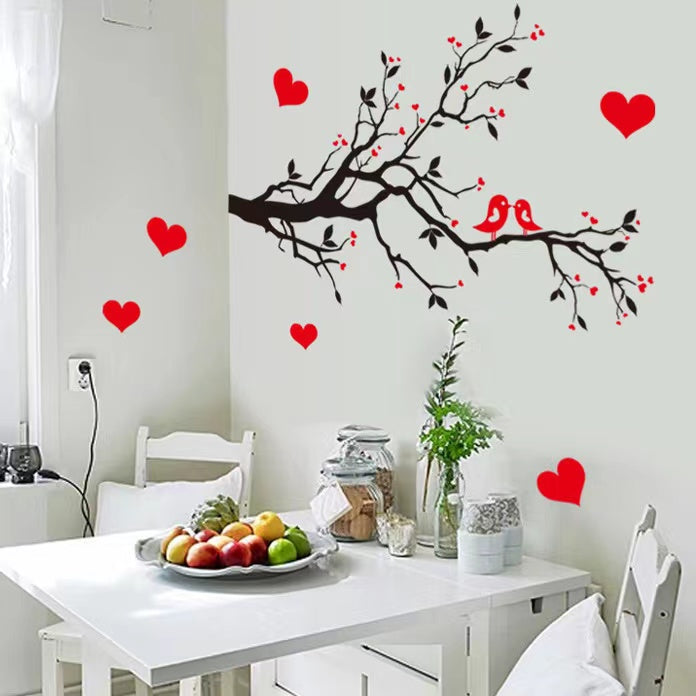 Red Heart Birds Tree Branch Wall decoration stickers room wallpaper bedroom nursery kids room Home decoration Wall Stickers