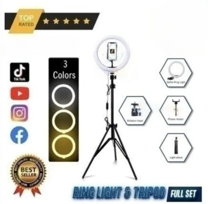 10 Inch Selfie LED Ring Light with 7Ft Tripod Stand & Adjustable 360Â° Phone Holder for Video & Selfi