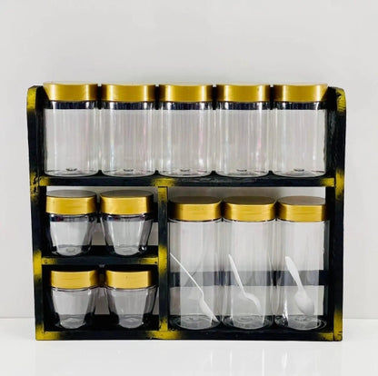 Wooden Bottle Rack Set & Gold Bottle Rack Set & 12 Pcs Gold Lid Bottles and Rack