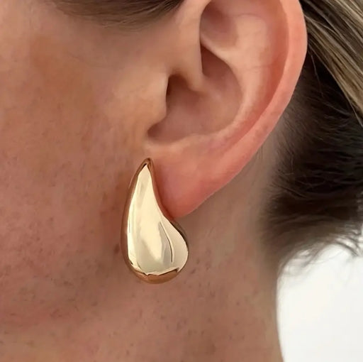 18K Gold-Plated Glossy Water Drop Stud Earrings – Chunky, Simple & Elegant Women’s Jewelry