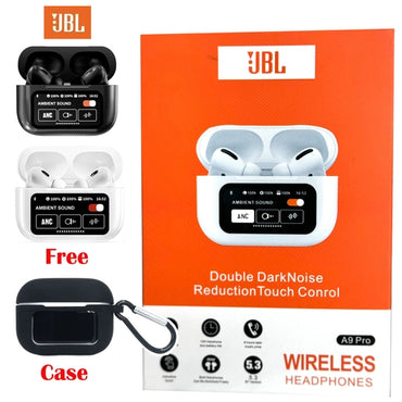 JBL a9 Pro Wireless Earbuds – LED Touch Screen, ENC Noise Cancellation, Bluetooth & Waterproof