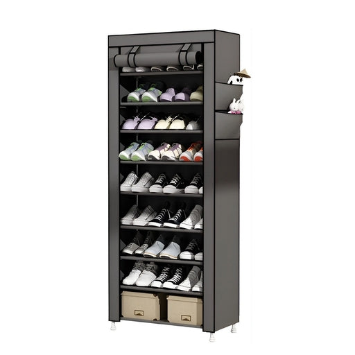 9-Tier Shoe Storage Organizer with Protective Nonwoven Fabric Dustproof Cover, Folding Design