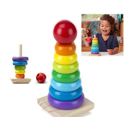 Wooden Rainbow Tower Ring Building Blocks Toy Gifts