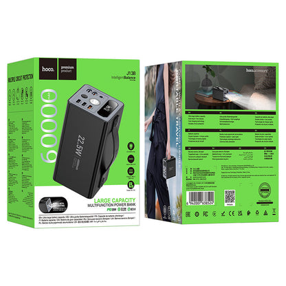 HOCO J138 Distant, power Bank, 60000mAh, Type-C and Triple USB-A Output, DC 12V Output, Dual Type-C input, with LED Lamp, LED digital display, Support Fast Charging protocols