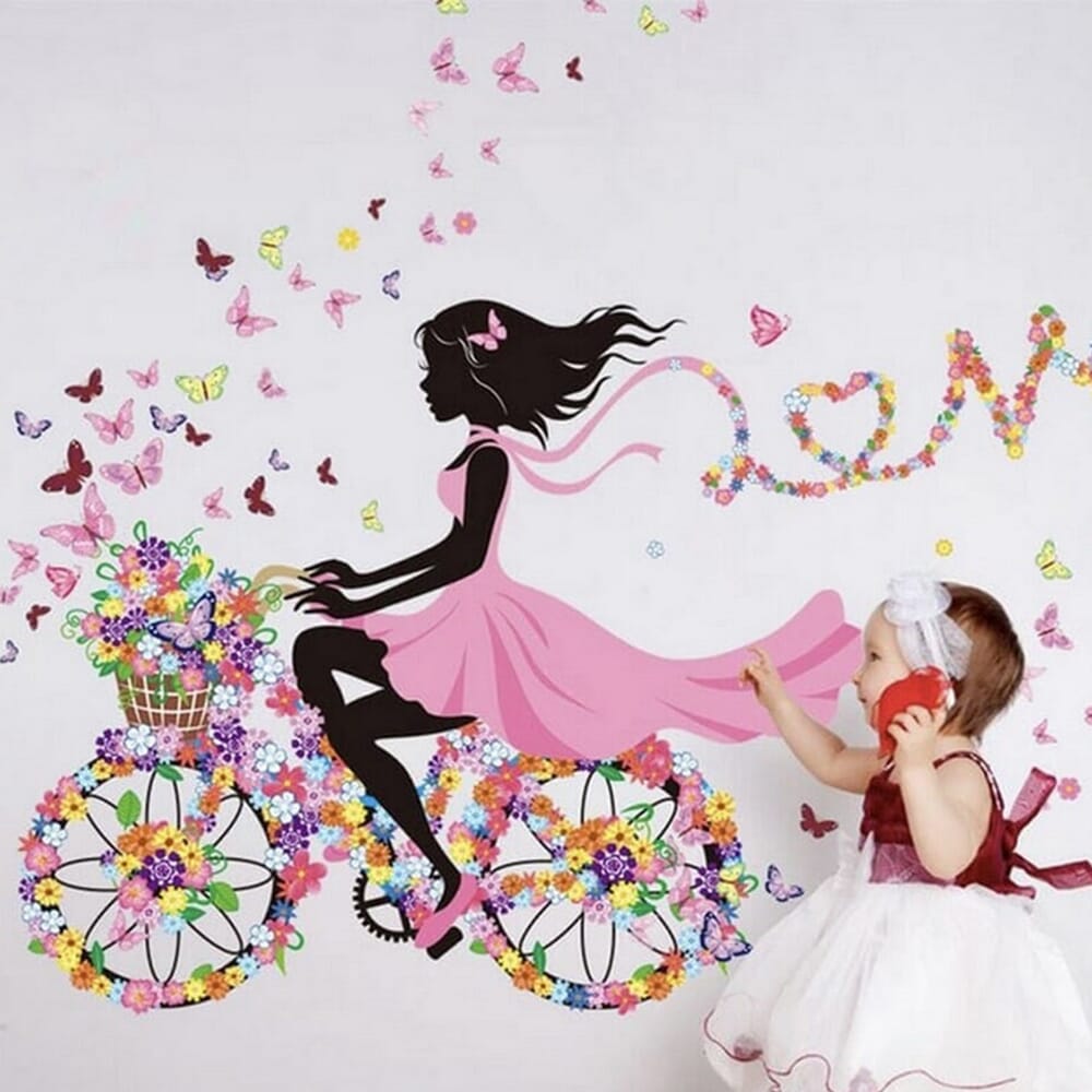 Beautiful Butterfly Cycle Girl Bird Fairy Flowers Sticker room wallpaper bedroom nursery window decor without Radium stars star wall stickers wall decoration flower butterfly wedding decoration birthday decoration kids room decoration Wall Stickers