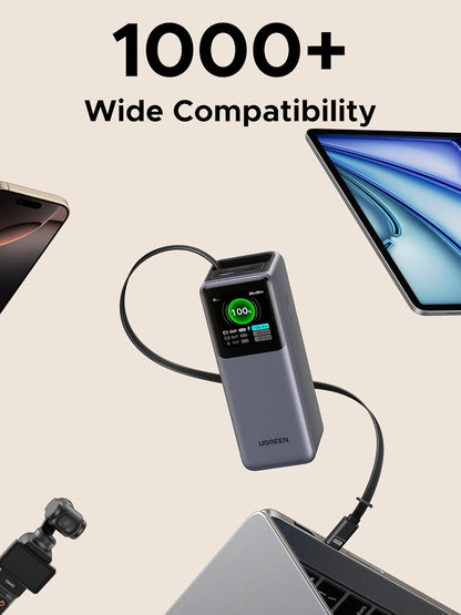 UGREEN 55987B Nexode Power Bank 20000mAh 165W with Built-in USB C Cable Laptop Travel Portable Charger, 100W Input, Fast Charging for MacBook Pro/Air/iPhone 17/16/iPad Pro/Galaxy S26 Ultra/Dell/HP and More