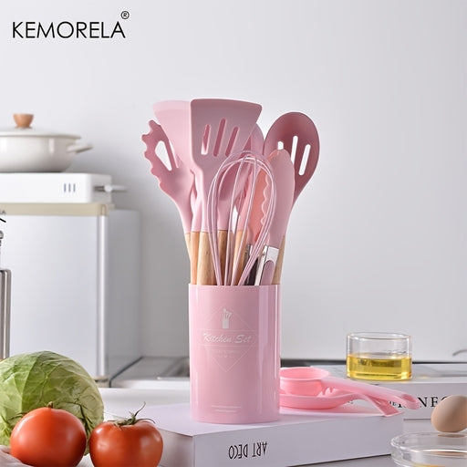 12-Piece Silicone Kitchen Utensil Set with Wooden Handles â€“ Non-Stick Cooking Tools, Spatula, Spoon