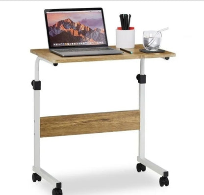Adjustable Laptop Table with 4 Wheels, Flexible Height, Wooden Portable Desk SMT