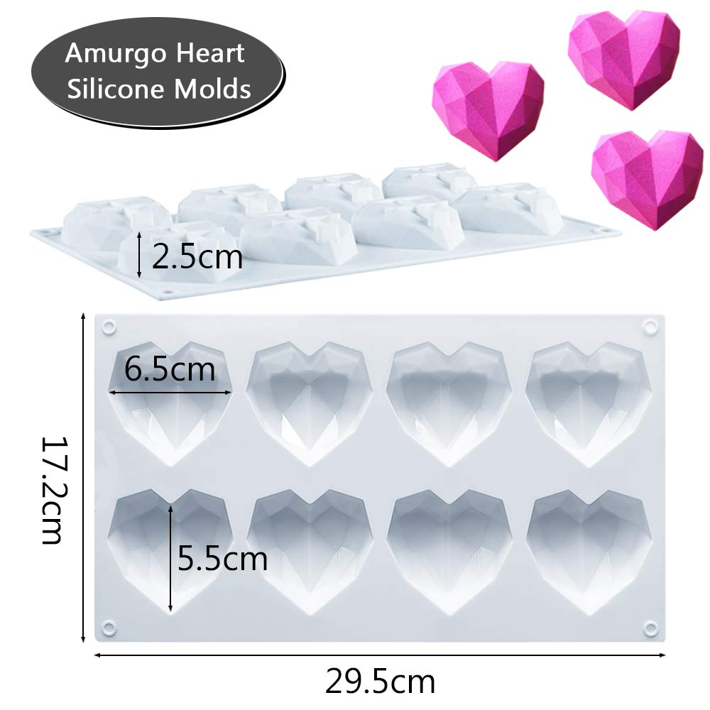 Easy Life 8 Diamond Heart Silicone Mold Re-usable Silicon Diamond Heart Mold Cake Mousse Chocolate Dessert Baking Tool small cake mold cake decoration tools kitchen tools accessories