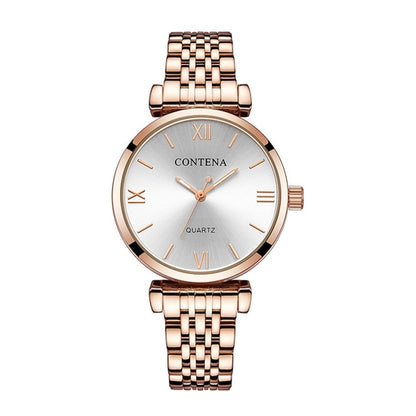 Rose Silver Two Tone Stainless Steel Luxury Ladies Watch Quartz Analog Business Chain Casual