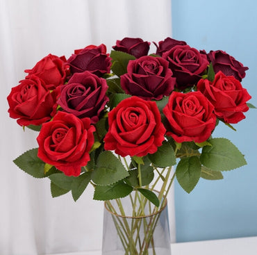 Artificial Rose Flower Red Silk Roses with Stem Wedding Party Home Decoration Fake Flowers