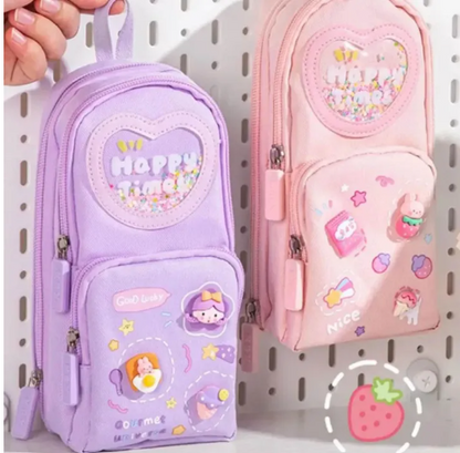 Multi-Functional School Backpack & Pen Box: High-Capacity Stationery Set for Primary Students