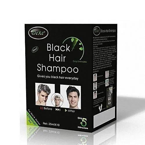 10Pcs Dexe Instant Hair Dye Black Hair Coloring Shampoo - 25Ml*10pcs / Box