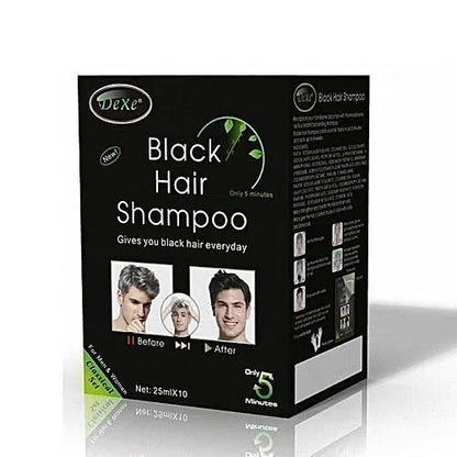 10Pcs Dexe Instant Hair Dye Black Hair Coloring Shampoo - 25Ml*10pcs / Box