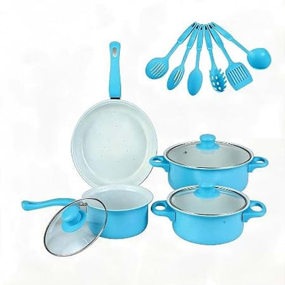 13 Pcs Cook Wear Set Blue and White Inside Coated