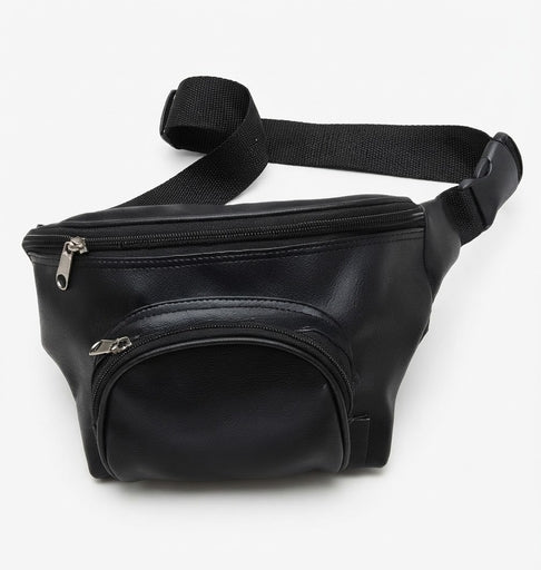 Men & Women Waist Belt- Money  Phone Pocket Belt Waist Bag Black Synthetic Leather