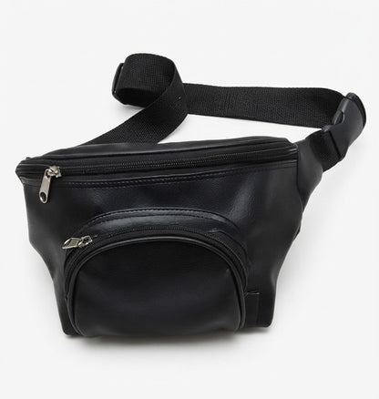 Men & Women Waist Belt- Money  Phone Pocket Belt Waist Bag Black Synthetic Leather