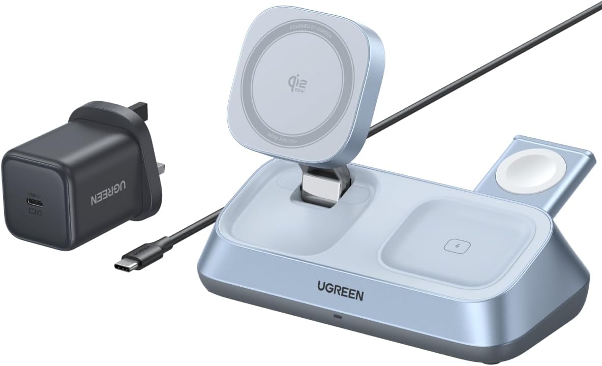 UGREEN 2026 Qi2 25W Wireless Charger 3 in 1, Foldable Portable Magsafe for iPhone 17 Pro Max, 16-12 Series, AirPods, Apple Wa