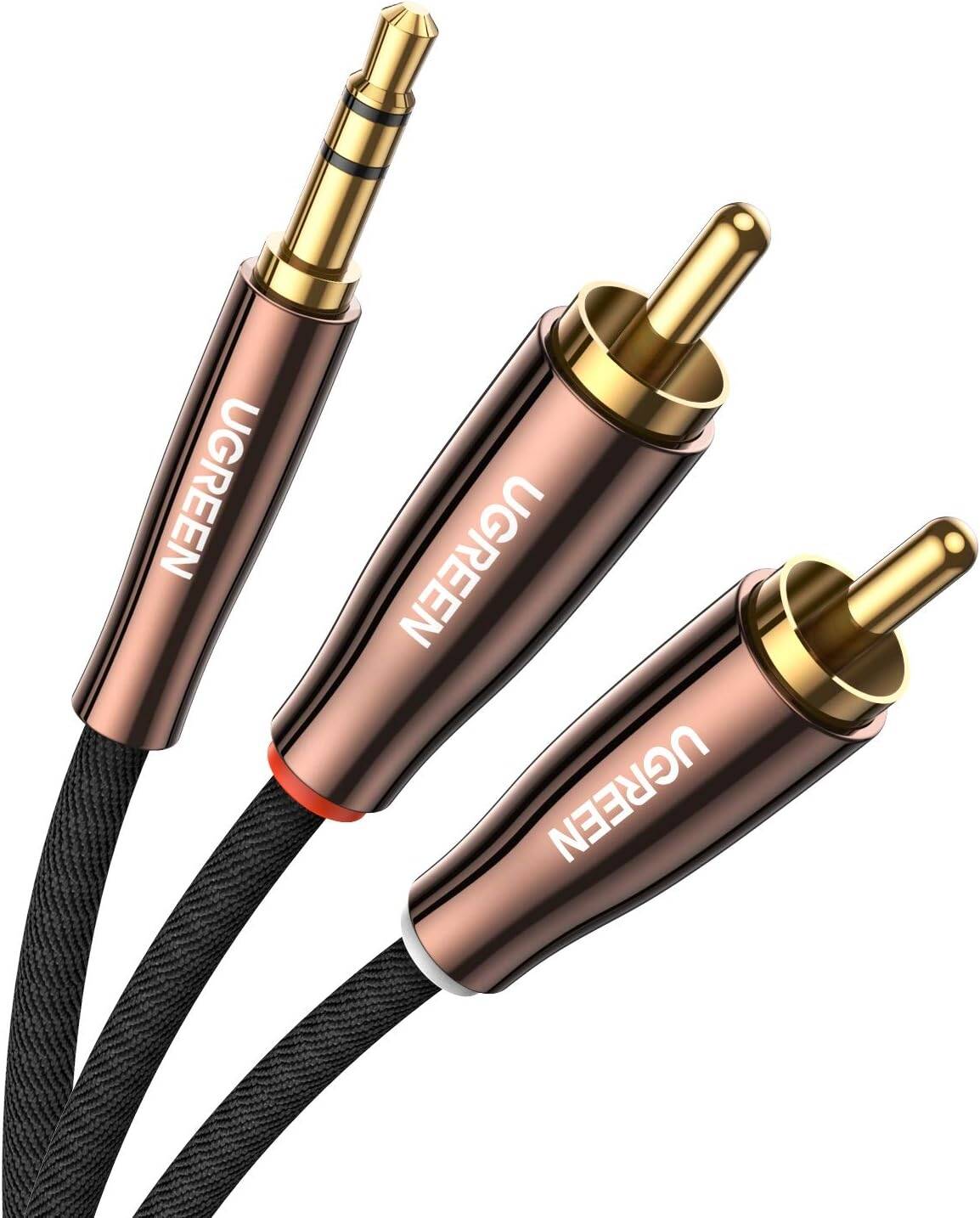 UGREEN 80847  3.5mm Male To 2RCA Male Audio Jack AUX Splitter Cable Gold-Plated Connectors - 2M