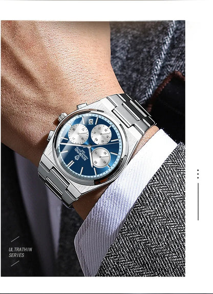 BAISHENG Nautilus Quartz Watch for Men Stainless Steel Waterproof Luminous Business Wrist Watch