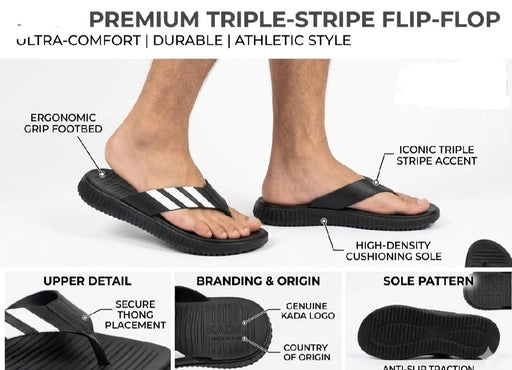Premium Triple-Stripe Athletic Flip-Flops