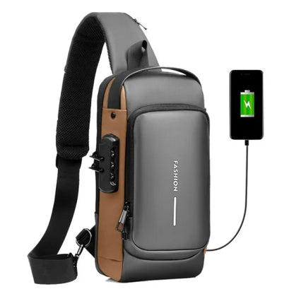 Men Sling Bag Pack with Lock Waterproof Anti-Theft