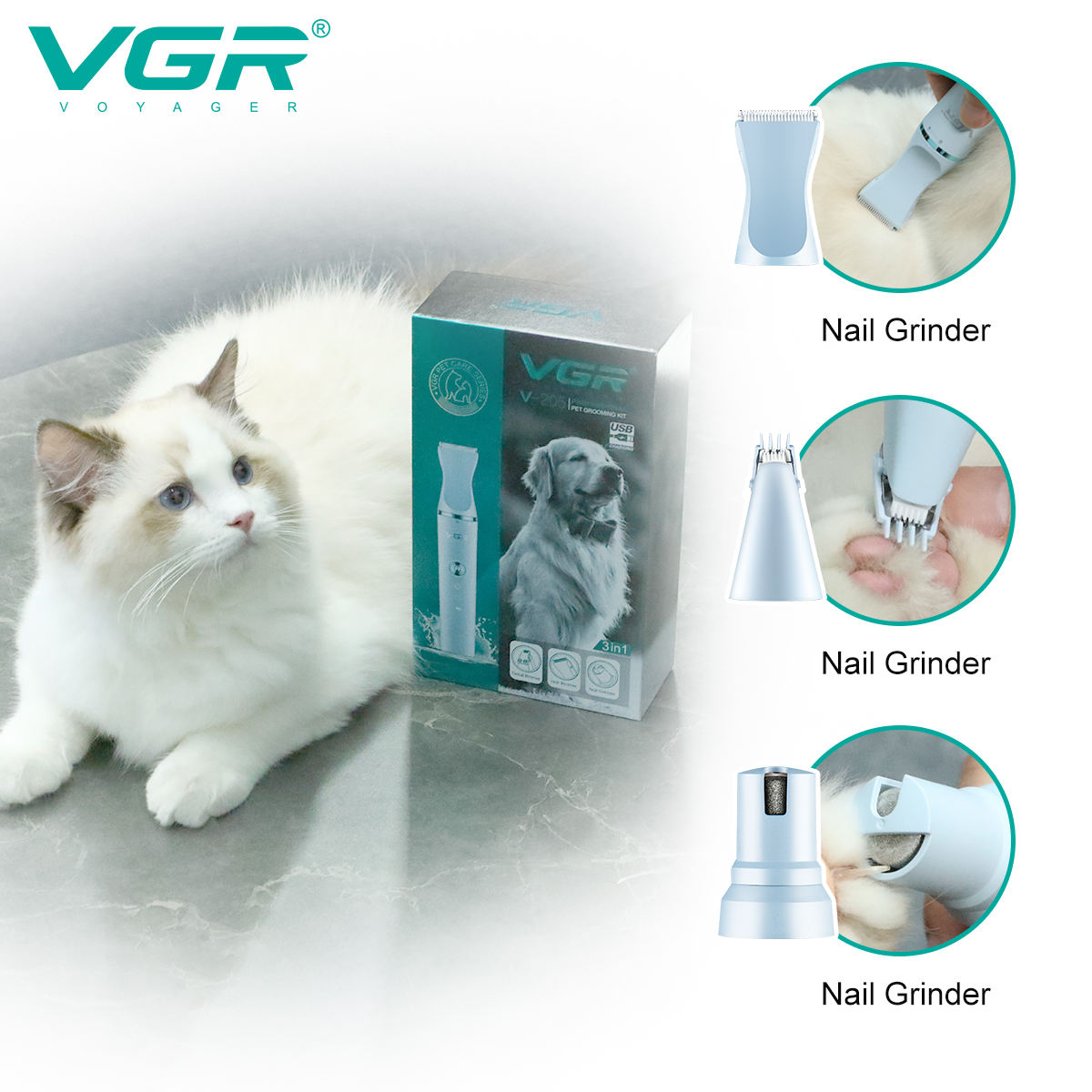 VGR V-205 2 in 1 Grooming Kit Multi-function Pet Hair Trimmer Hair Clipper Dog Remover