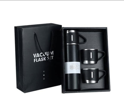 500Ml Stainless Steel Vacuum Flask Gift Set with 3 Mugs