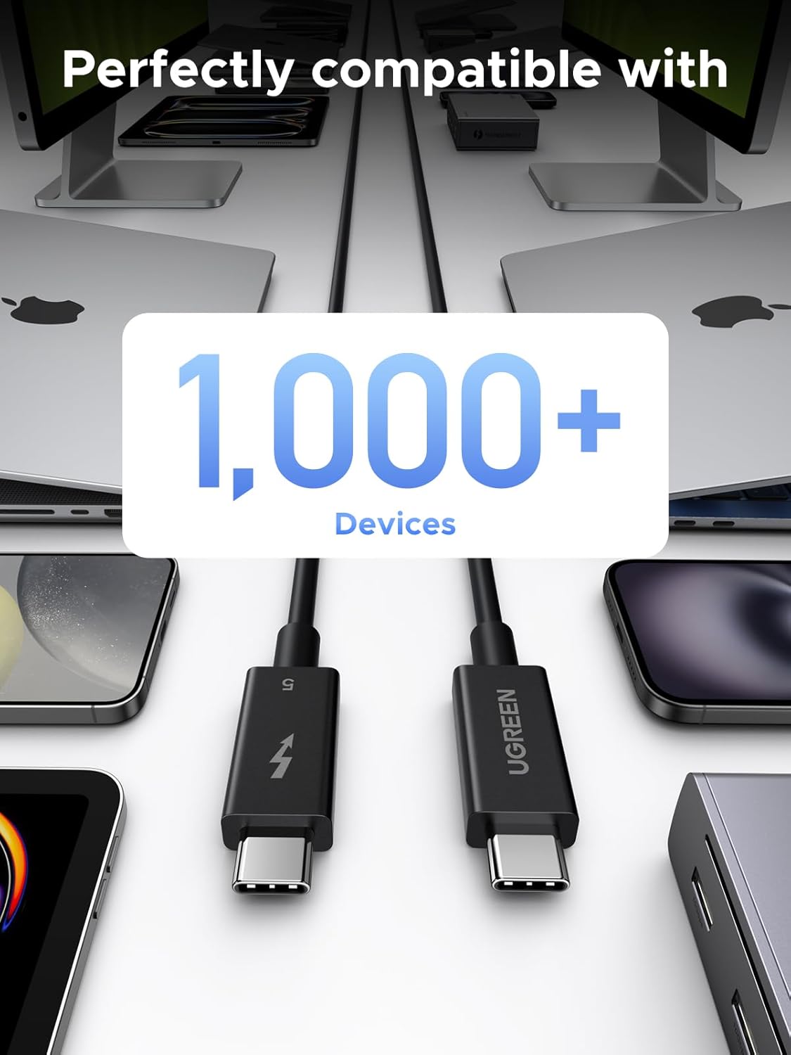 UGREEN 45996 240W 80Gbps Thunderbolt 5 Cable with 120Gbps Bandwidth Boost, Intel Certified USB C Cable, 16K/8K@60Hz Compatible with Thunderbolt 4, USB4, iPhone 17 Pro Max, MacBook Pro, Dell XPS, Hub, 1M
