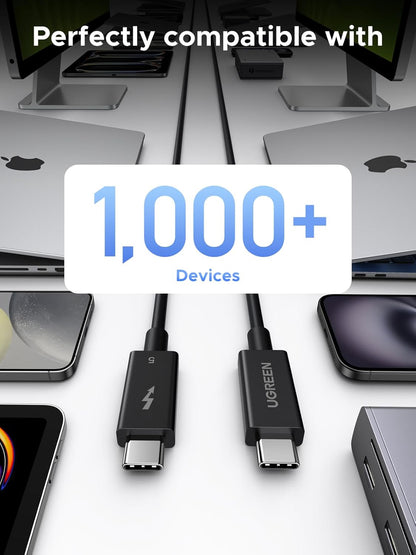 UGREEN 45996 240W 80Gbps Thunderbolt 5 Cable with 120Gbps Bandwidth Boost, Intel Certified USB C Cable, 16K/8K@60Hz Compatible with Thunderbolt 4, USB4, iPhone 17 Pro Max, MacBook Pro, Dell XPS, Hub, 1M