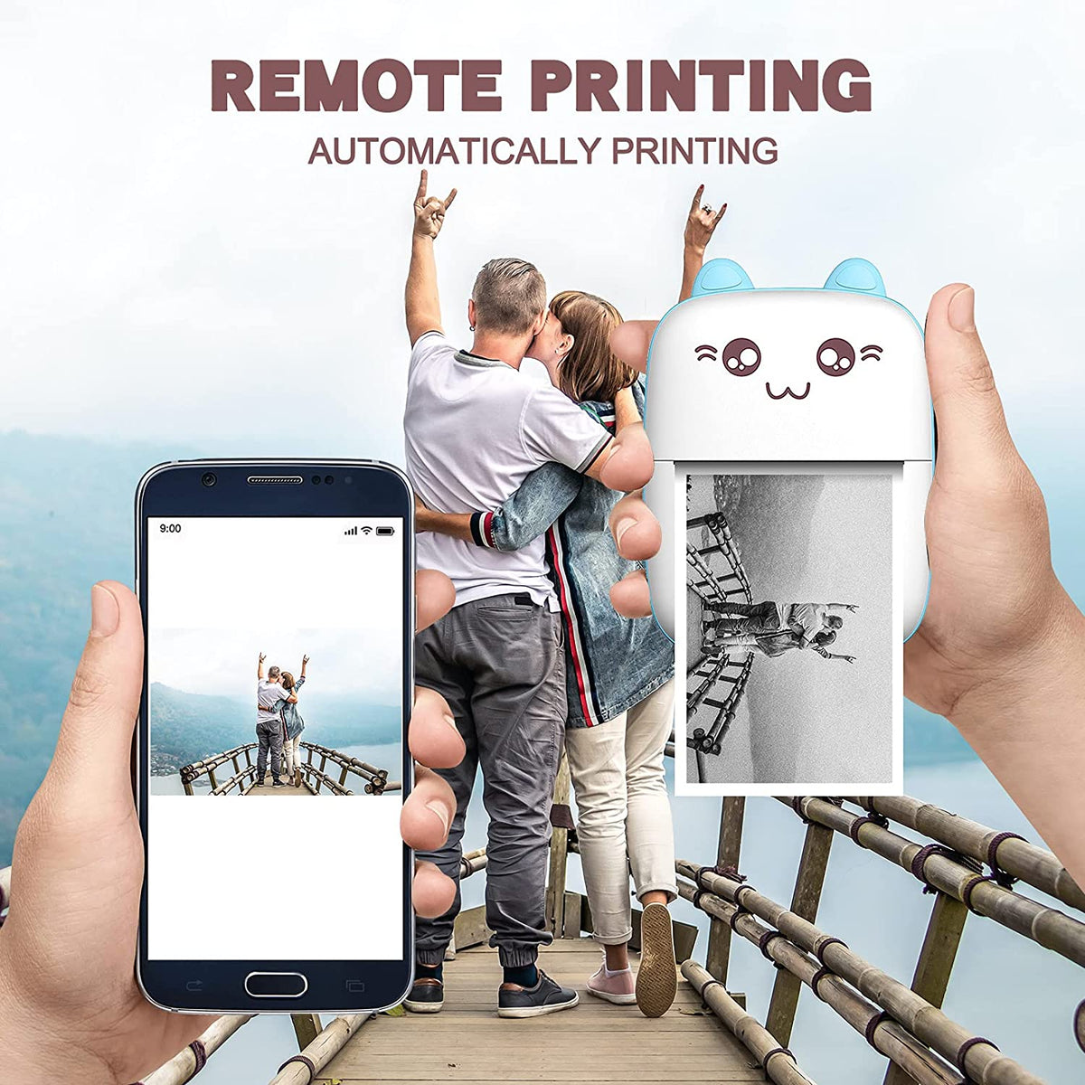 Small Portable Wireless Thermal Photo Printer Pocket Student Mini Bluetooth printer portable Label Printer cat printer 6 Paper Rolls Included