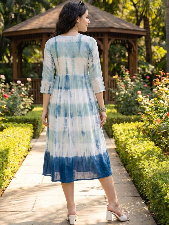 Tie and Dye Dyed a-Line Midi Dress